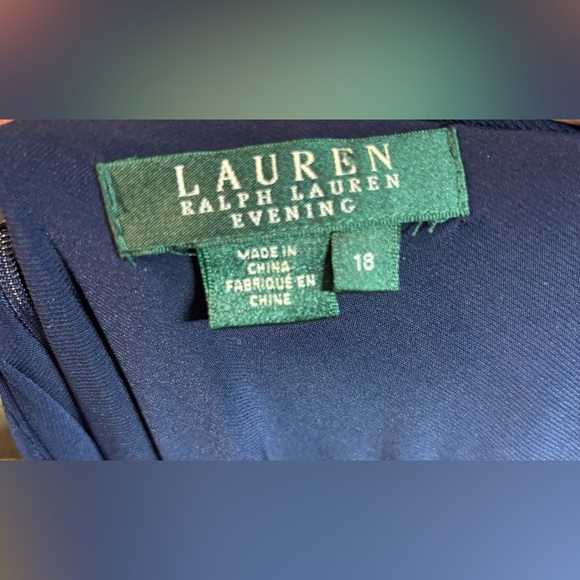 Lauren Ralph Lauren Navy Sequin Waist Evening Gown Dress Size 18 NWT - Picture 9 of 11